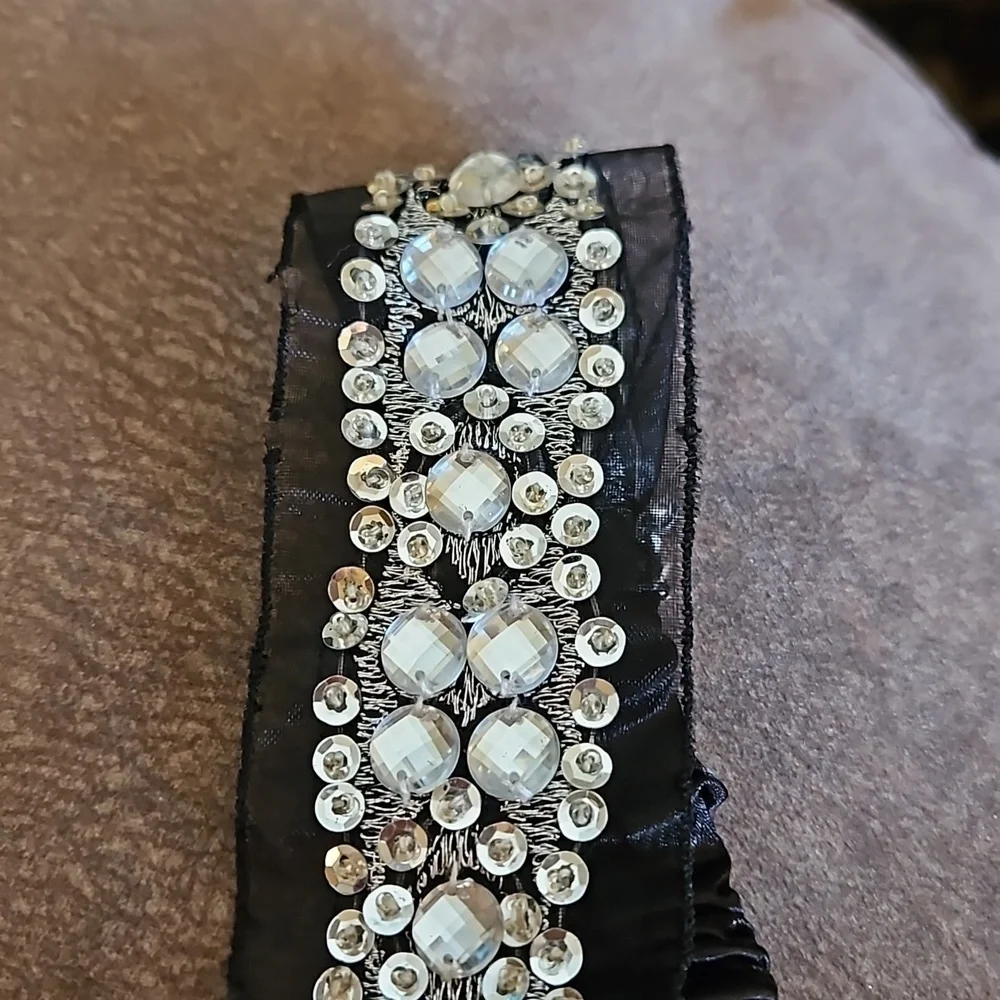 3/$30 Black Sheer Disco Sequin Rhinestone Festival Headband - Picture 4 of 8